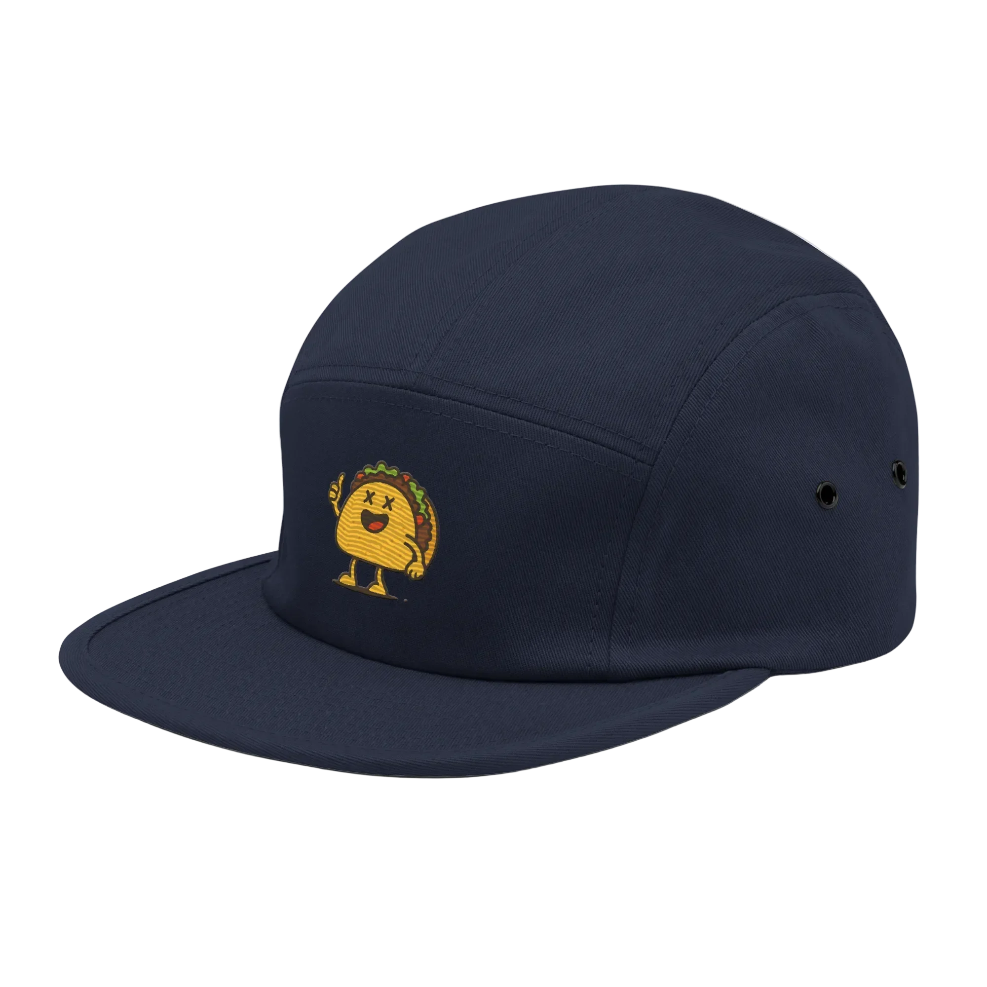 Gorra azul marino de 5 paneles Doozy Headwear con bordado de taco divertido en el frente