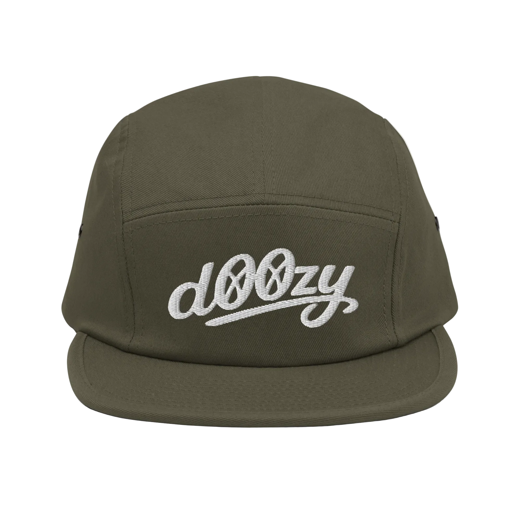 Gorra 5 paneles oliva Doozy Headwear con logo bordado en blanco, dOOzy oficial