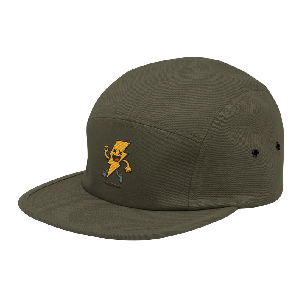 Gorra 5 paneles verde oliva Doozy Headwear con rayo amarillo bordado, estilo urbano