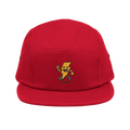 Gorra roja de cinco paneles Doozy Headwear con rayo amarillo bordado en el frente