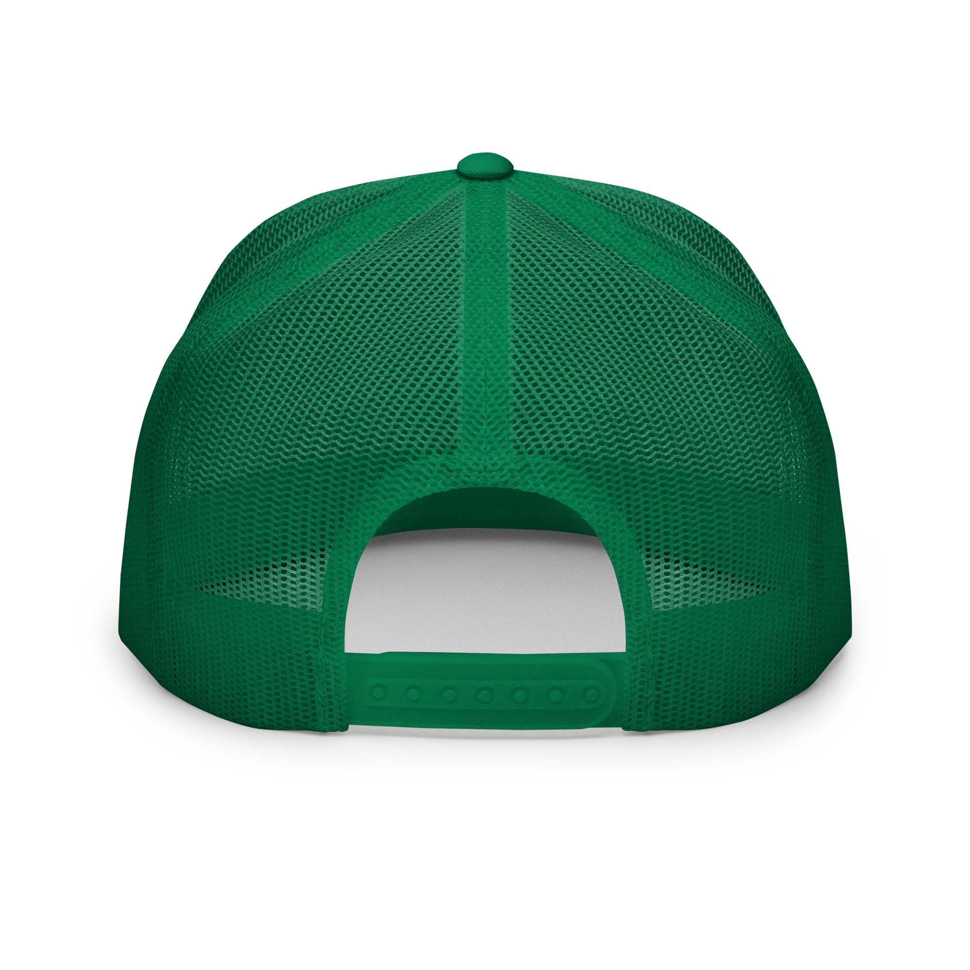 Gorra trucker de malla verde vista trasera, ajuste snapback, Doozy Headwear