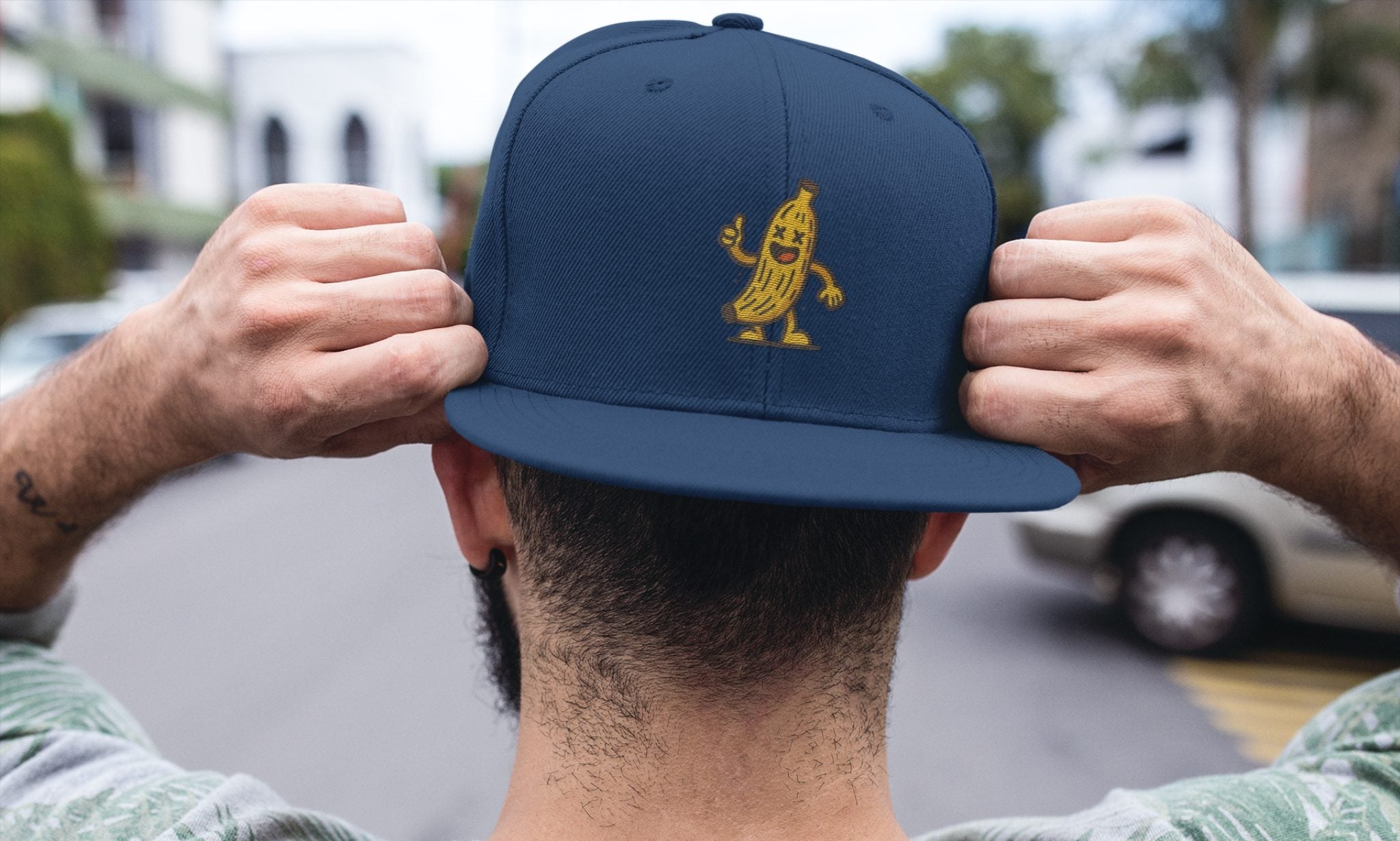 Doozy Headwear - Snapback Clásica Azul diseño Banano