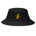 Sombrero bucket negro Doozy Headwear con dibujo de banana divertida amarilla al frente