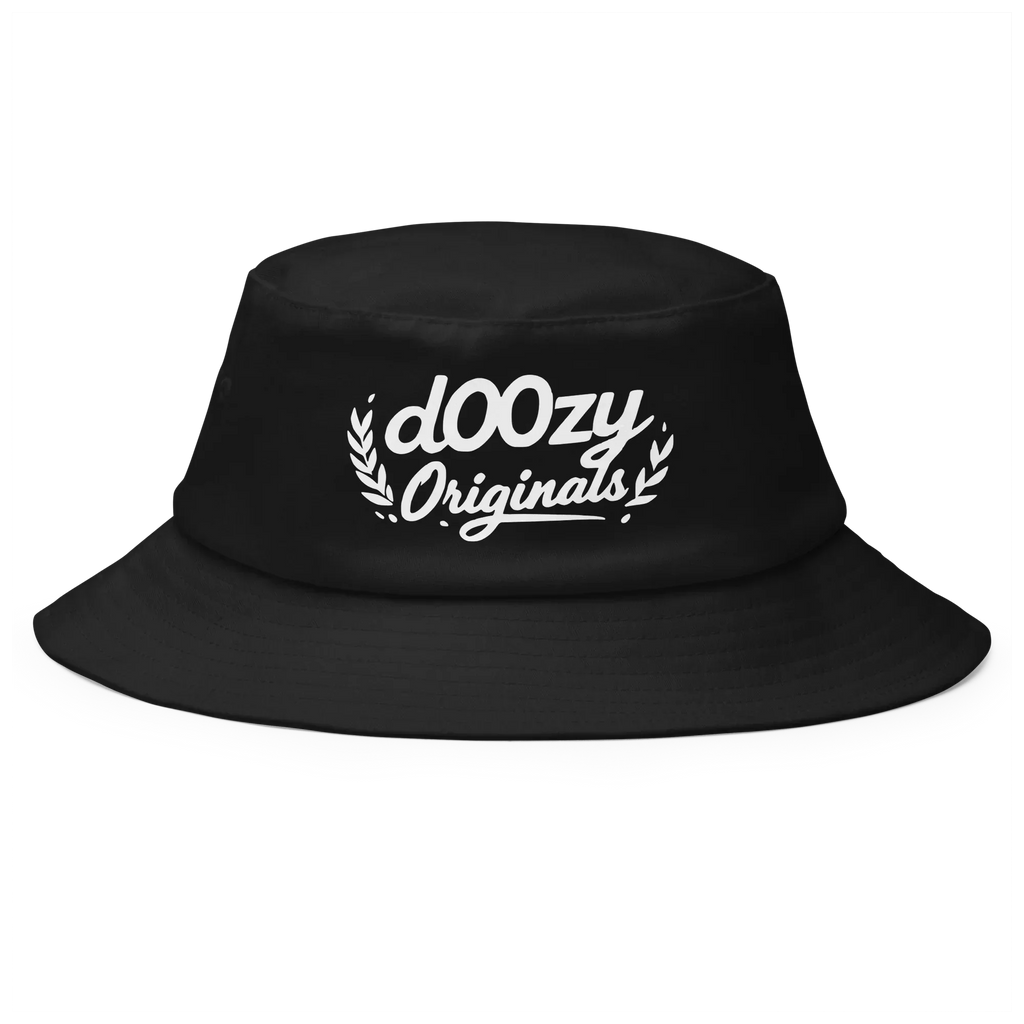 Sombrero bucket negro Doozy Originals con logo blanco y hojas, producto dOOzy Headwear