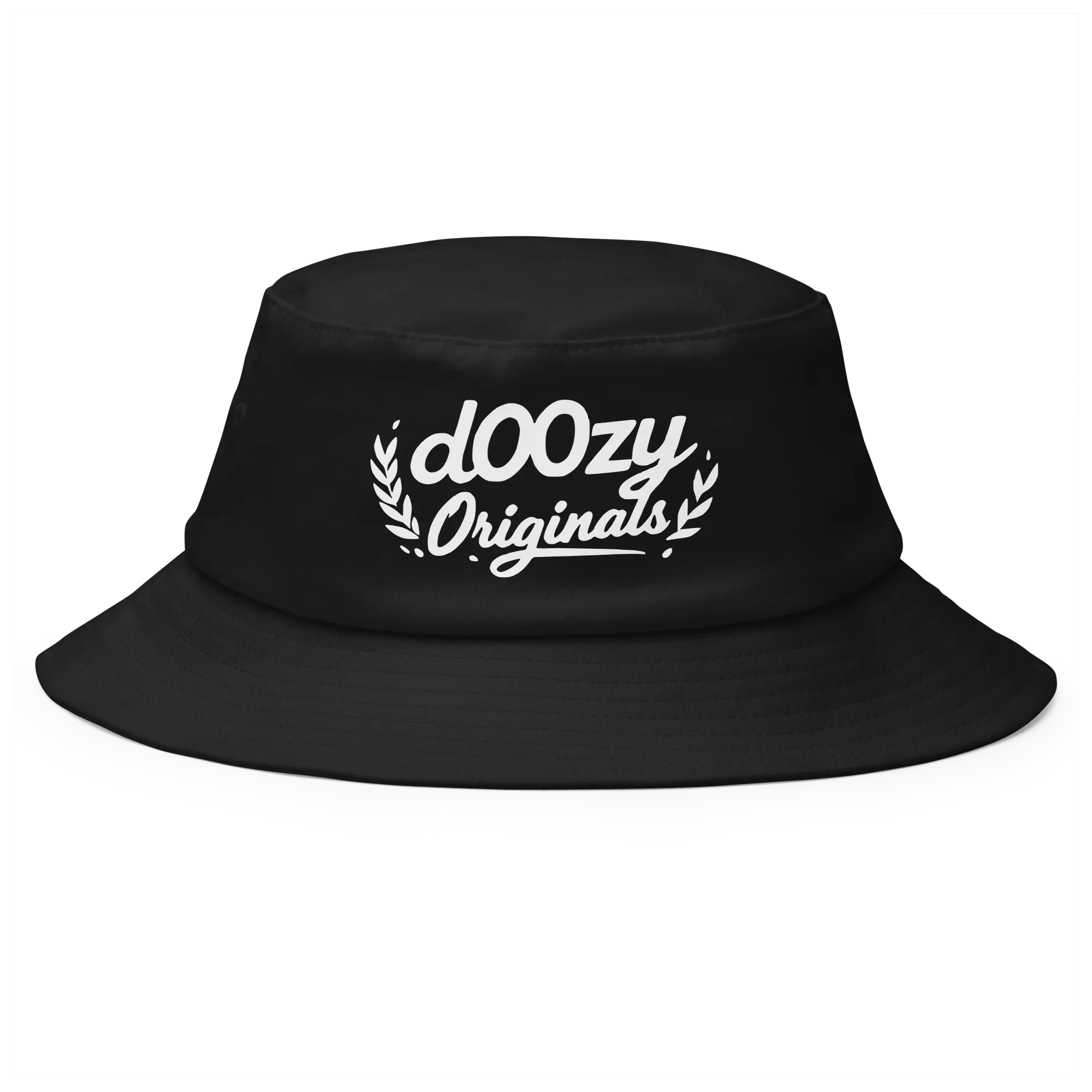 Sombrero bucket negro Doozy Originals con logo blanco y hojas, producto dOOzy Headwear