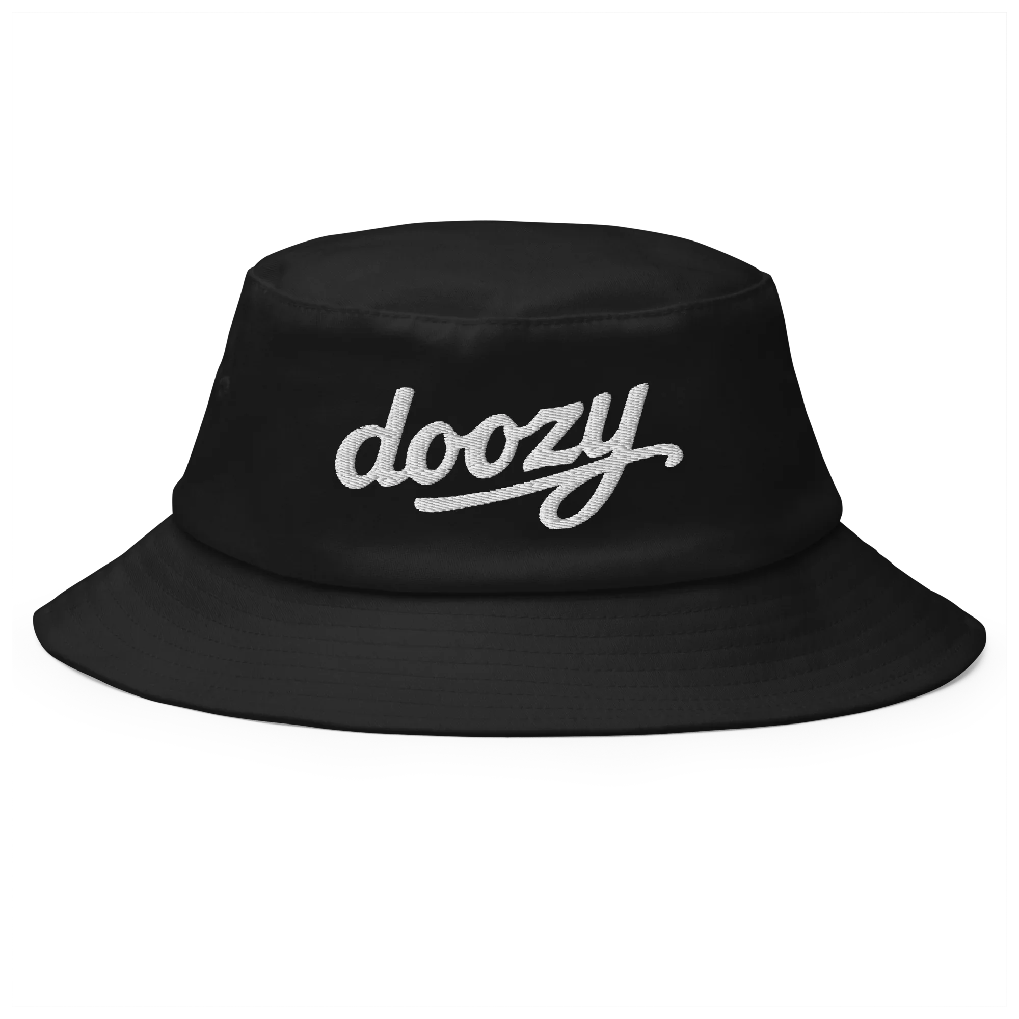Sombrero bucket negro Doozy Headwear con logo bordado blanco, tienda oficial dOOzy