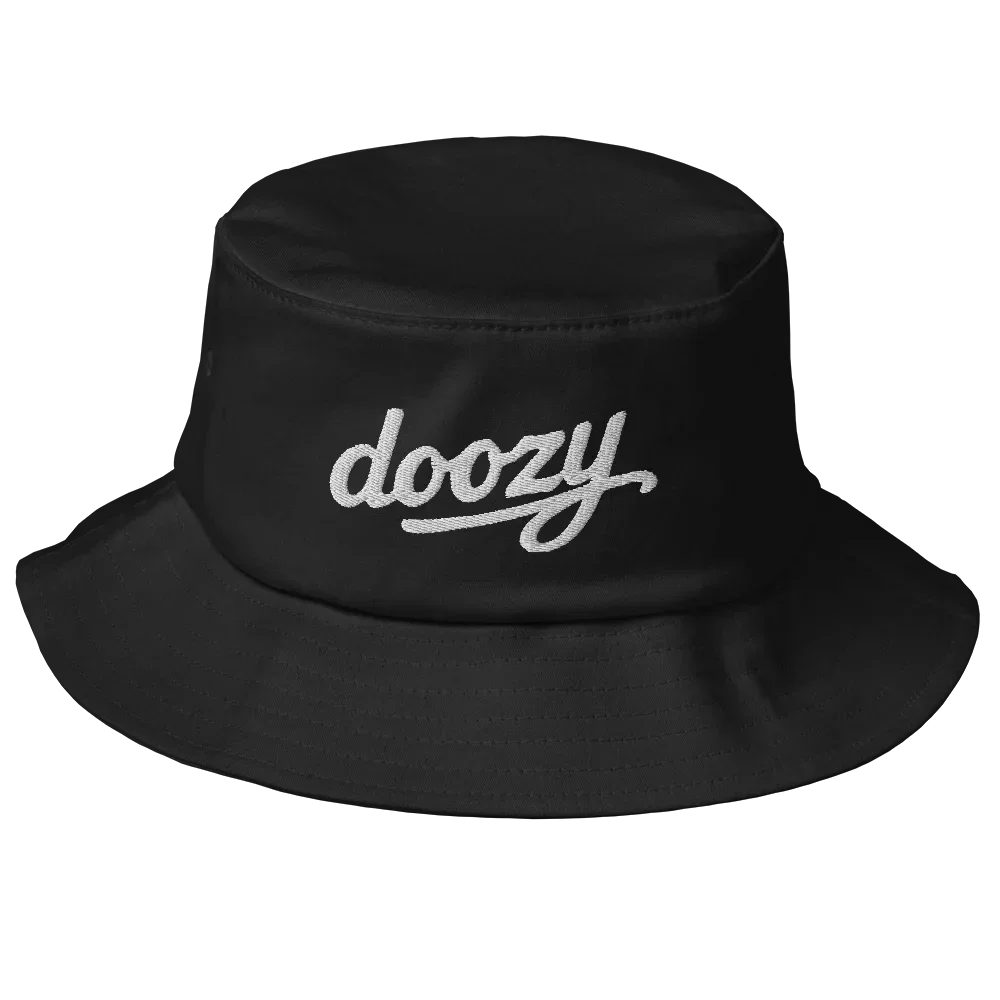 Sombrero bucket negro Doozy Headwear con logo bordado blanco, dOOzy brand