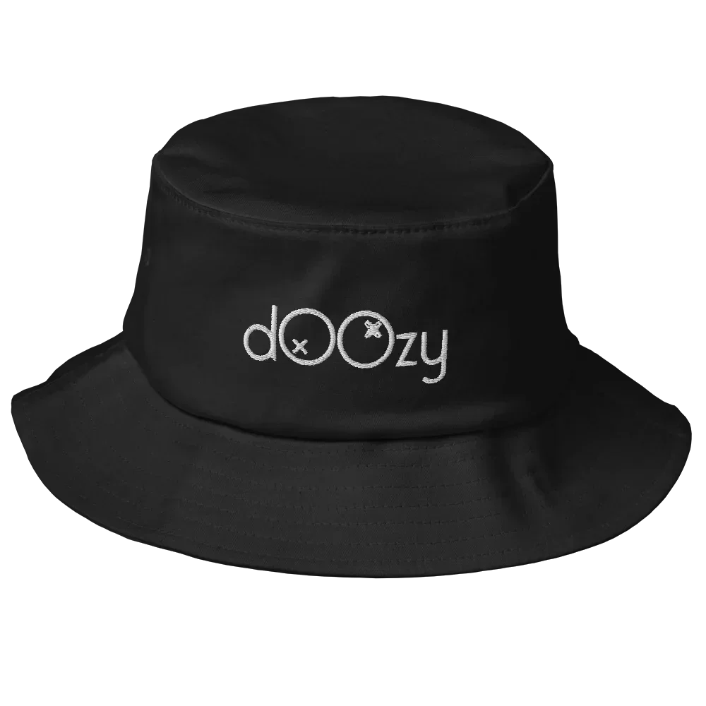 Sombrero bucket negro Doozy Headwear de algodón con logo dOOzy bordado en blanco