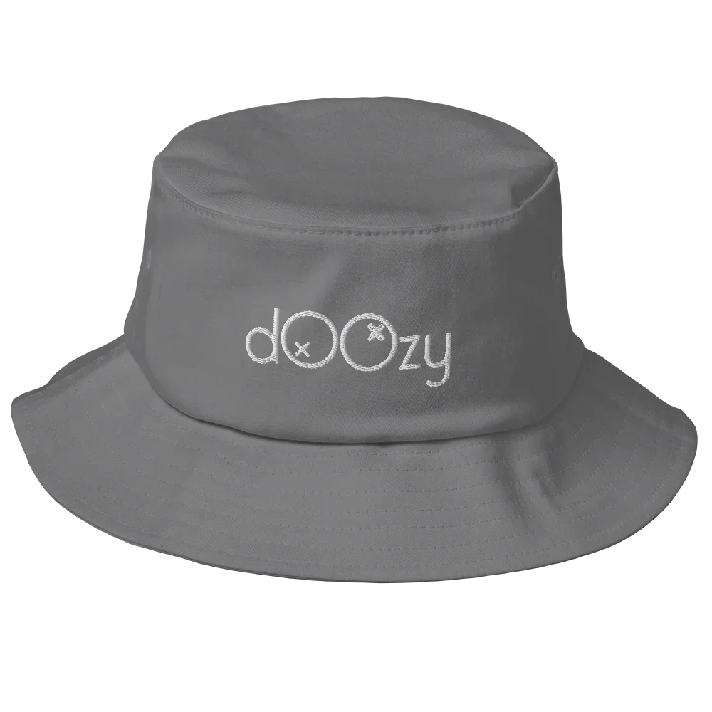 Sombrero bucket gris Doozy Headwear estampado con logo dOOzy, moda urbana