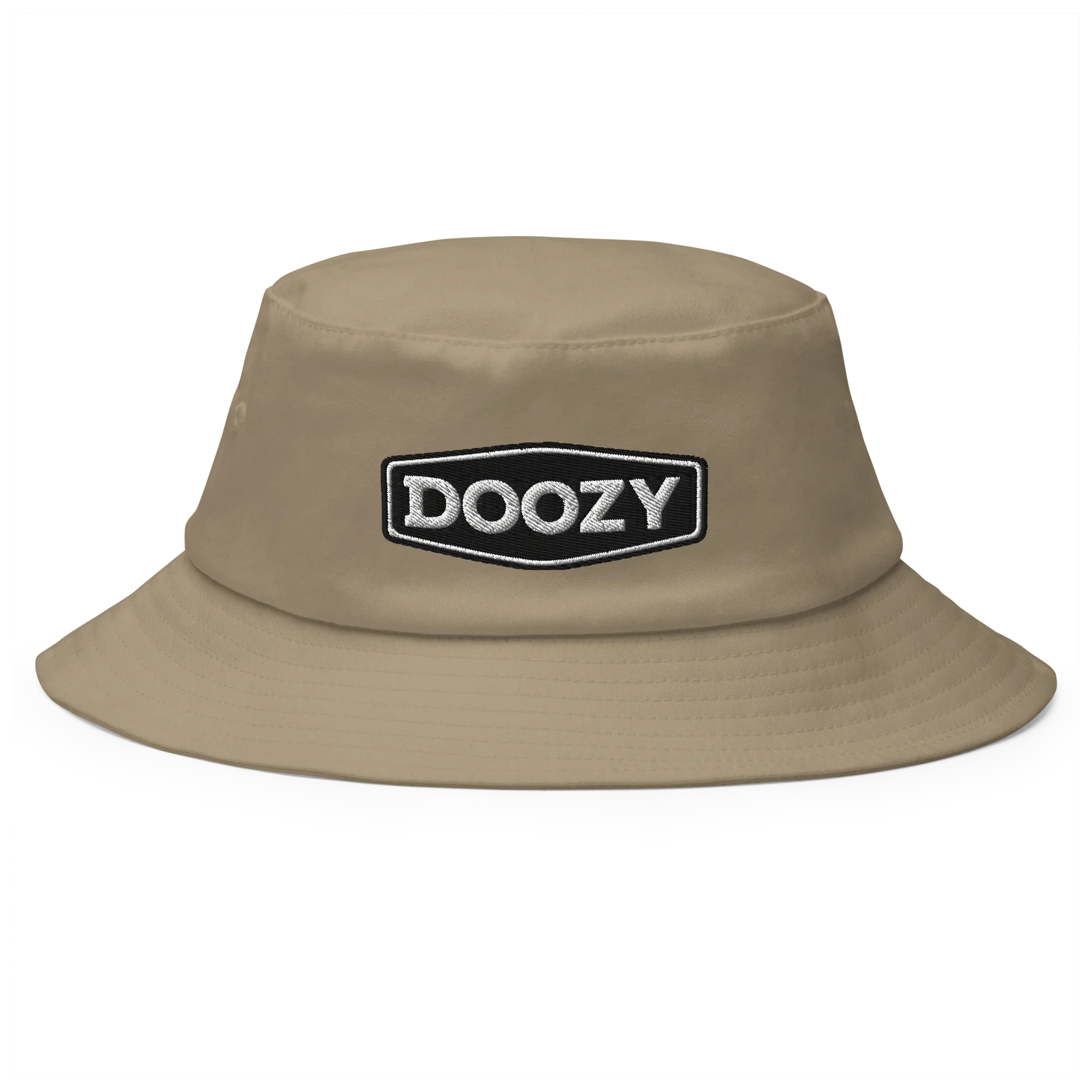 Sombrero bucket khaki Doozy Headwear con logo bordado en el frente, dOOzy brand