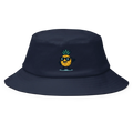 Sombrero bucket azul marino Doozy Headwear con piña animada estampada al frente.