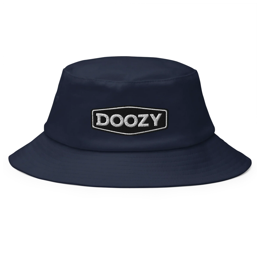 Sombrero bucket azul marino Doozy Headwear con logo bordado en la parte frontal