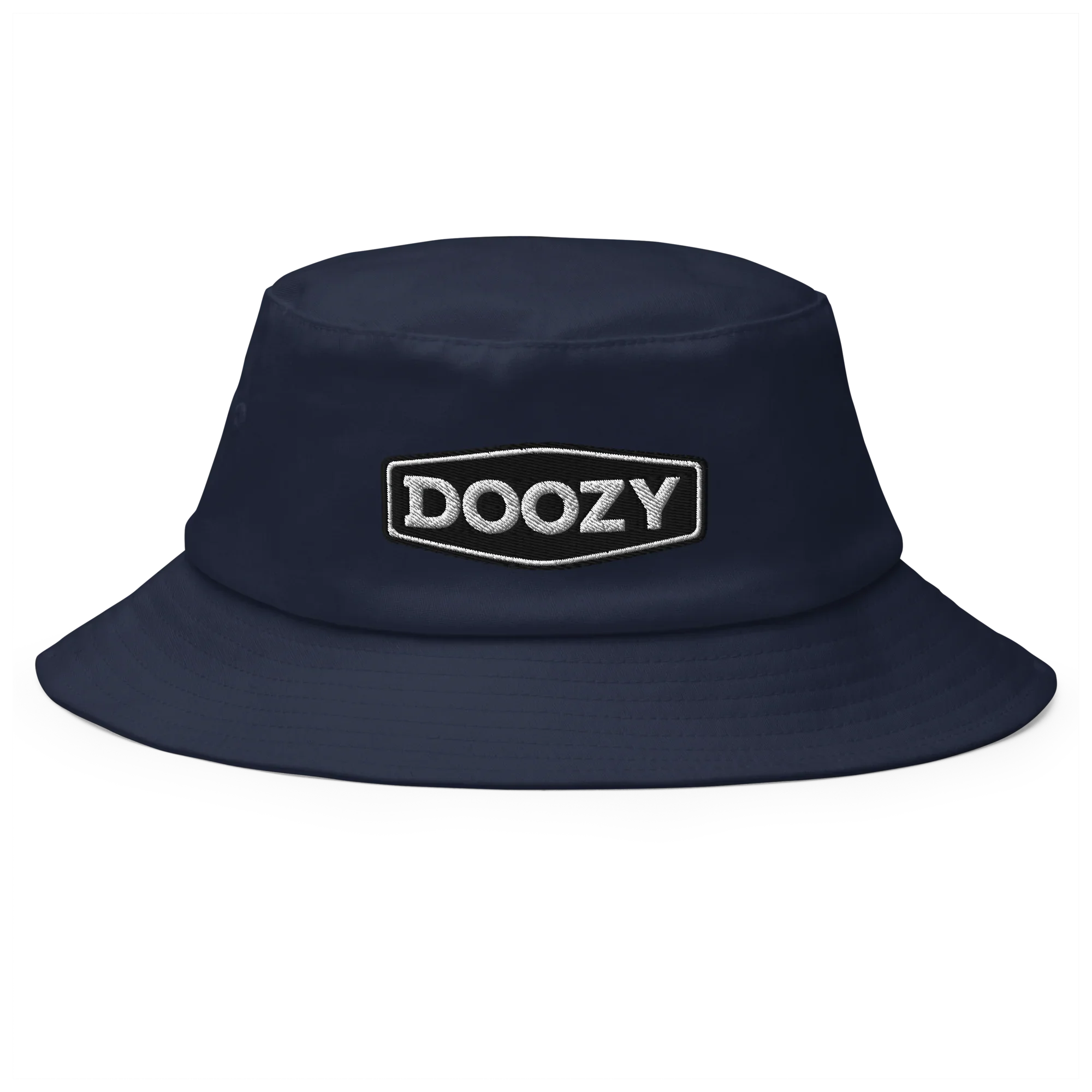 Sombrero bucket azul marino Doozy Headwear con logo bordado en la parte frontal