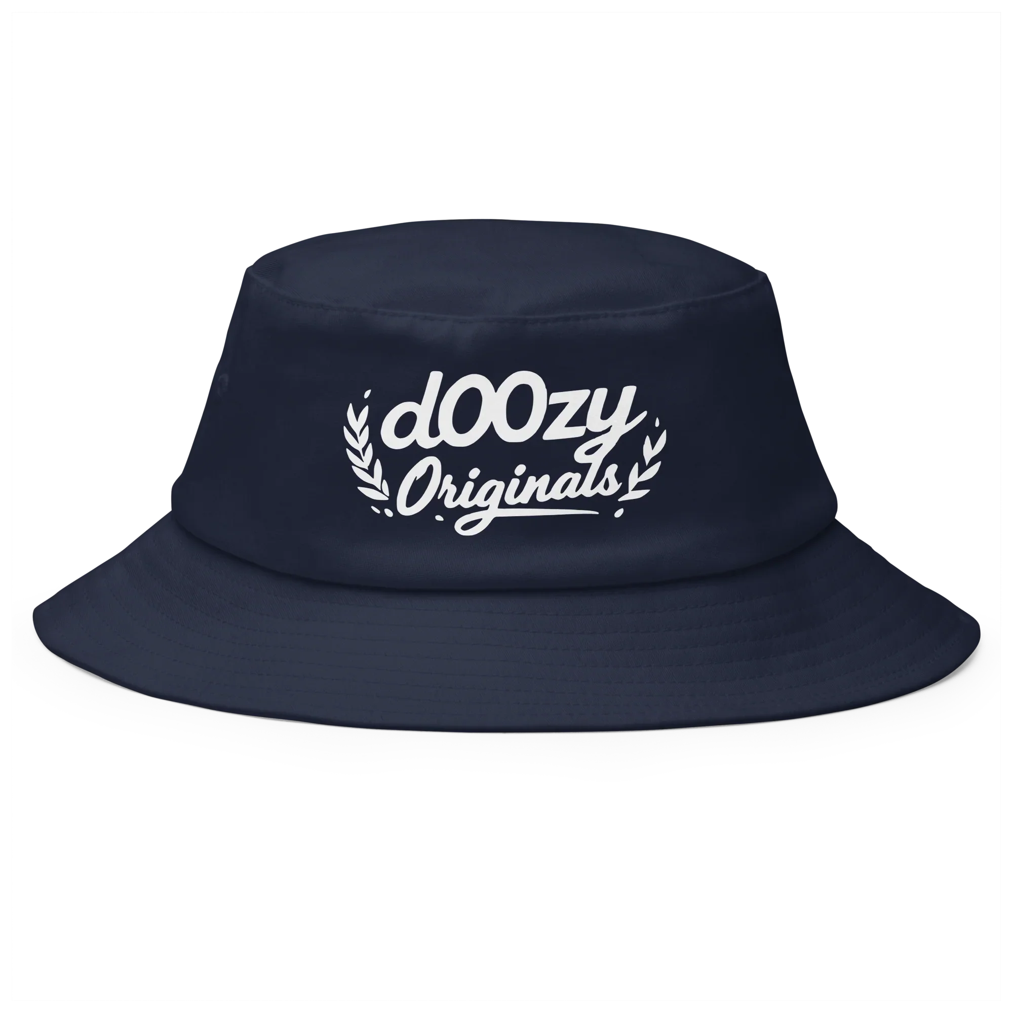 Sombrero bucket navy Doozy Headwear con logo dOOzy Originals en blanco al frente.