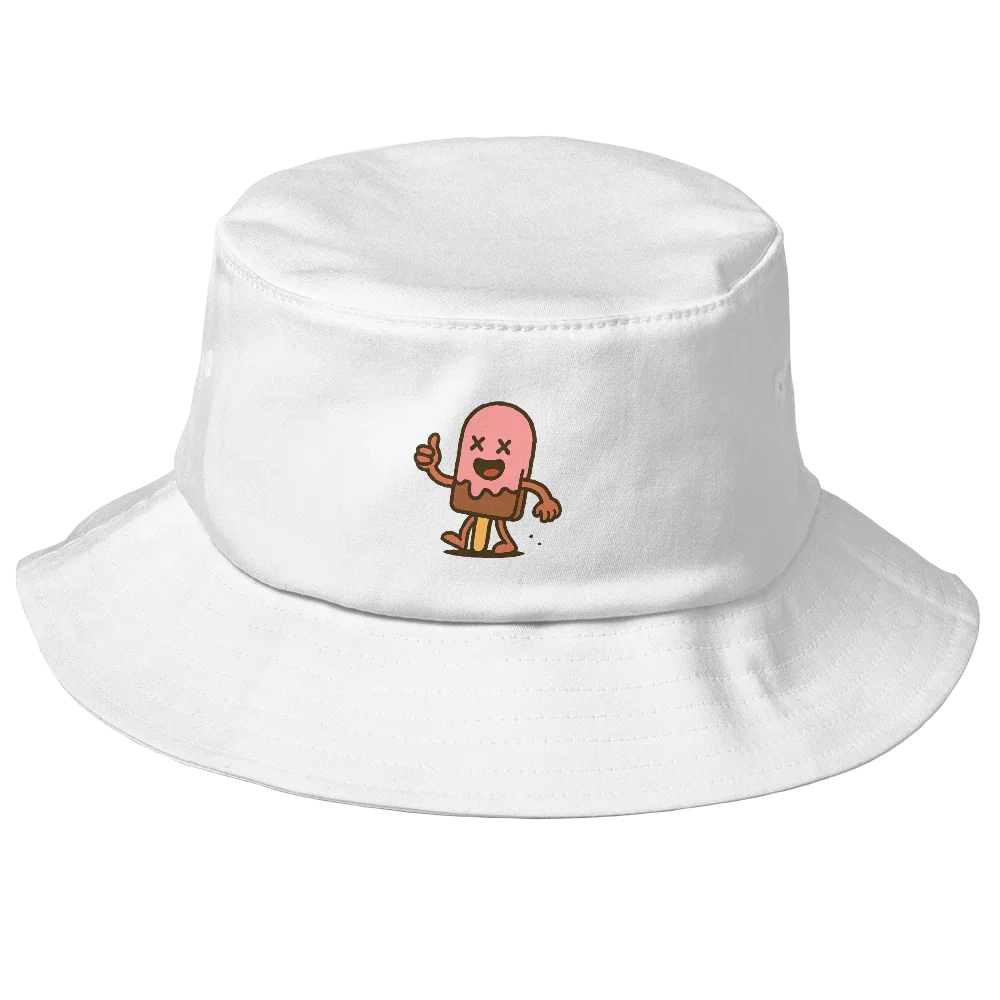 Sombrero bucket blanco Doozy Headwear con dibujo de paleta sonriente en el frente