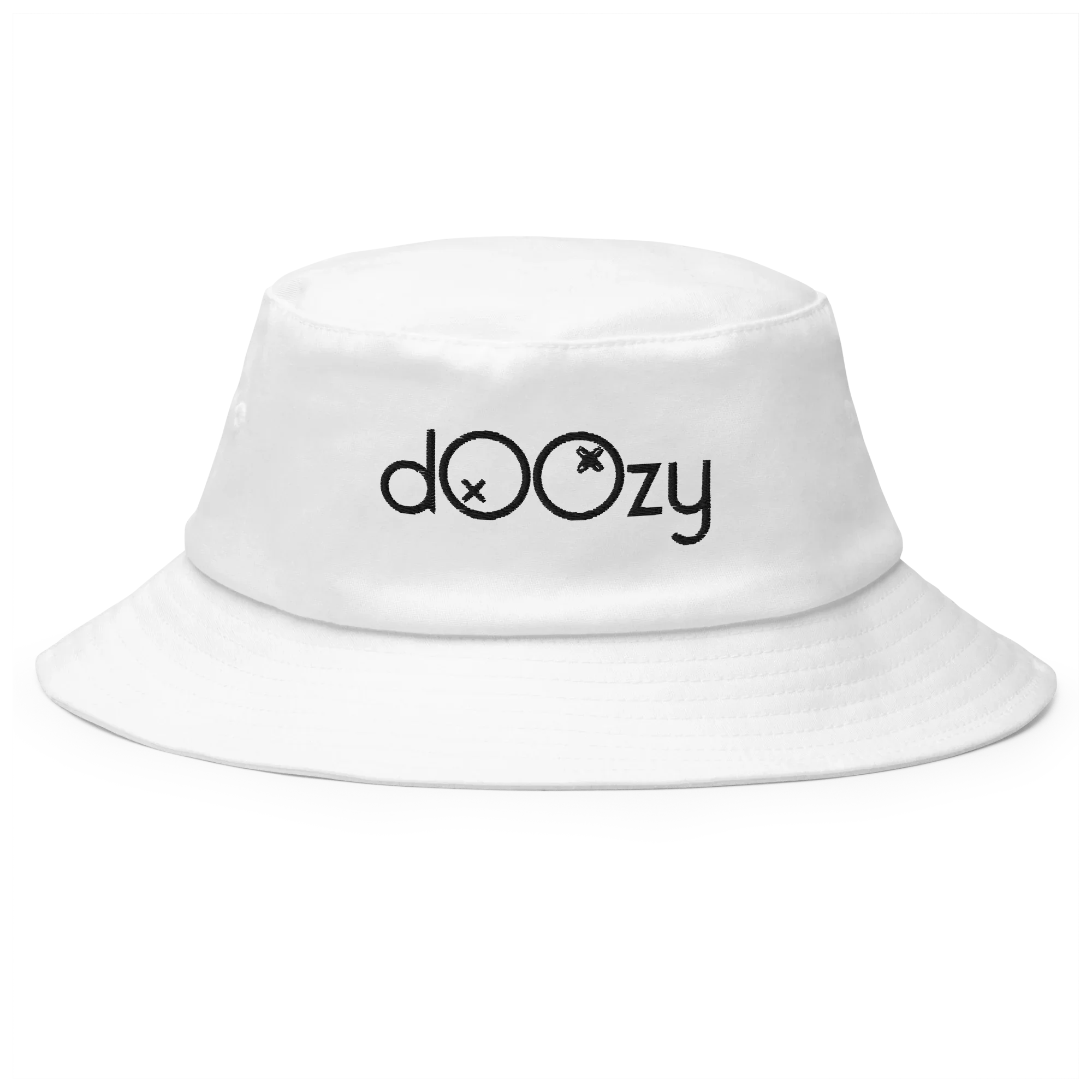 Sombrero bucket blanco Doozy Headwear con logo dOOzy bordado en el frente