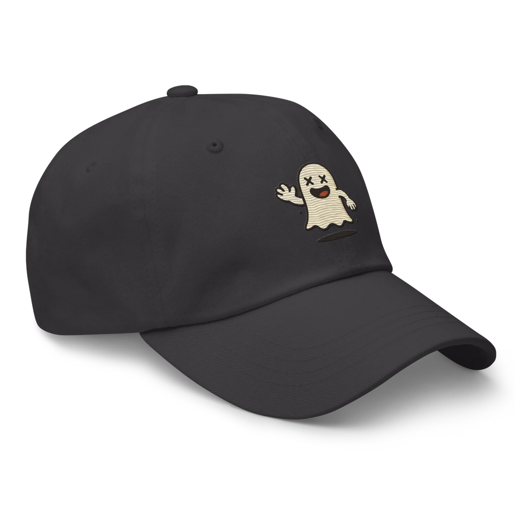 Gorra clásica gris oscuro Doozy Headwear con dibujo de fantasma bordado al frente