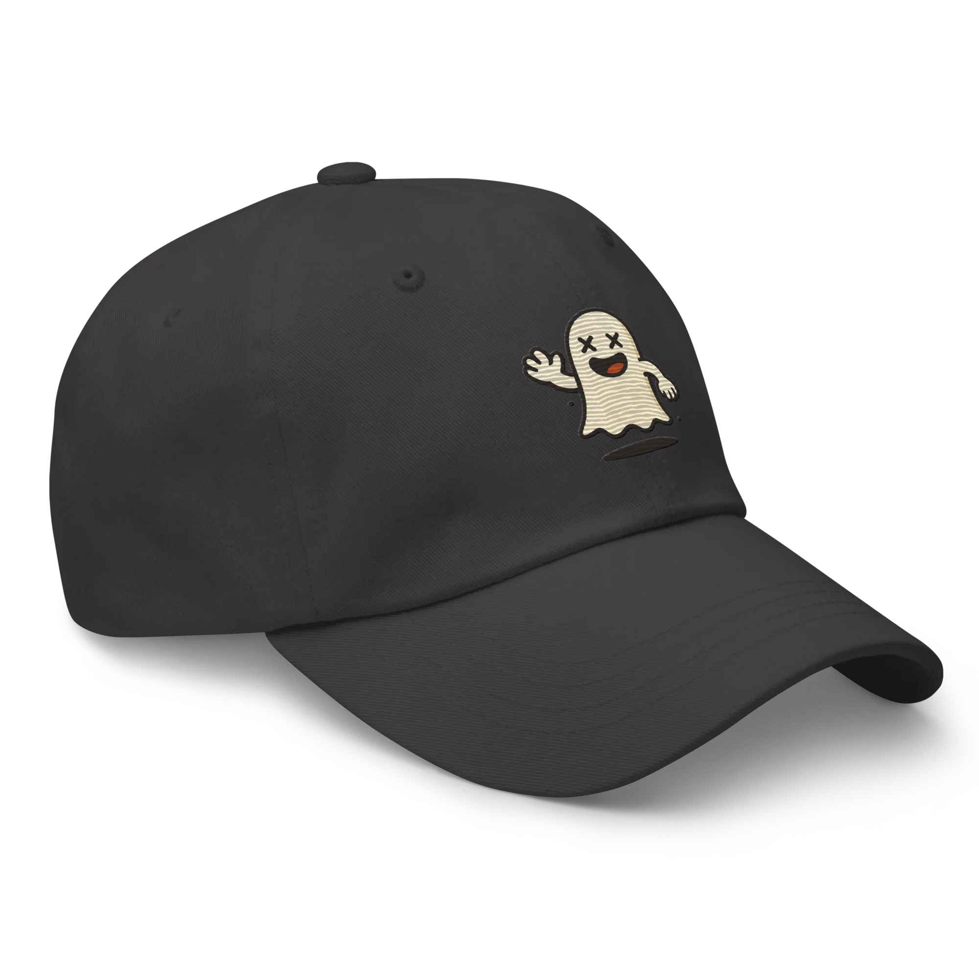 Gorra clásica gris oscuro Doozy Headwear con dibujo de fantasma bordado al frente