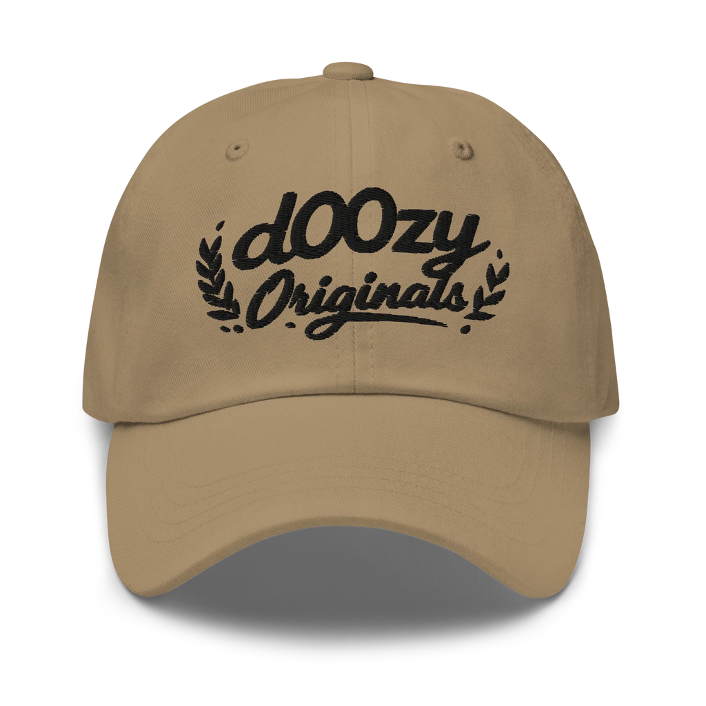 Gorra khaki Doozy Originals con logo bordado en negro, estilo clásico, marca dOOzy Headwear