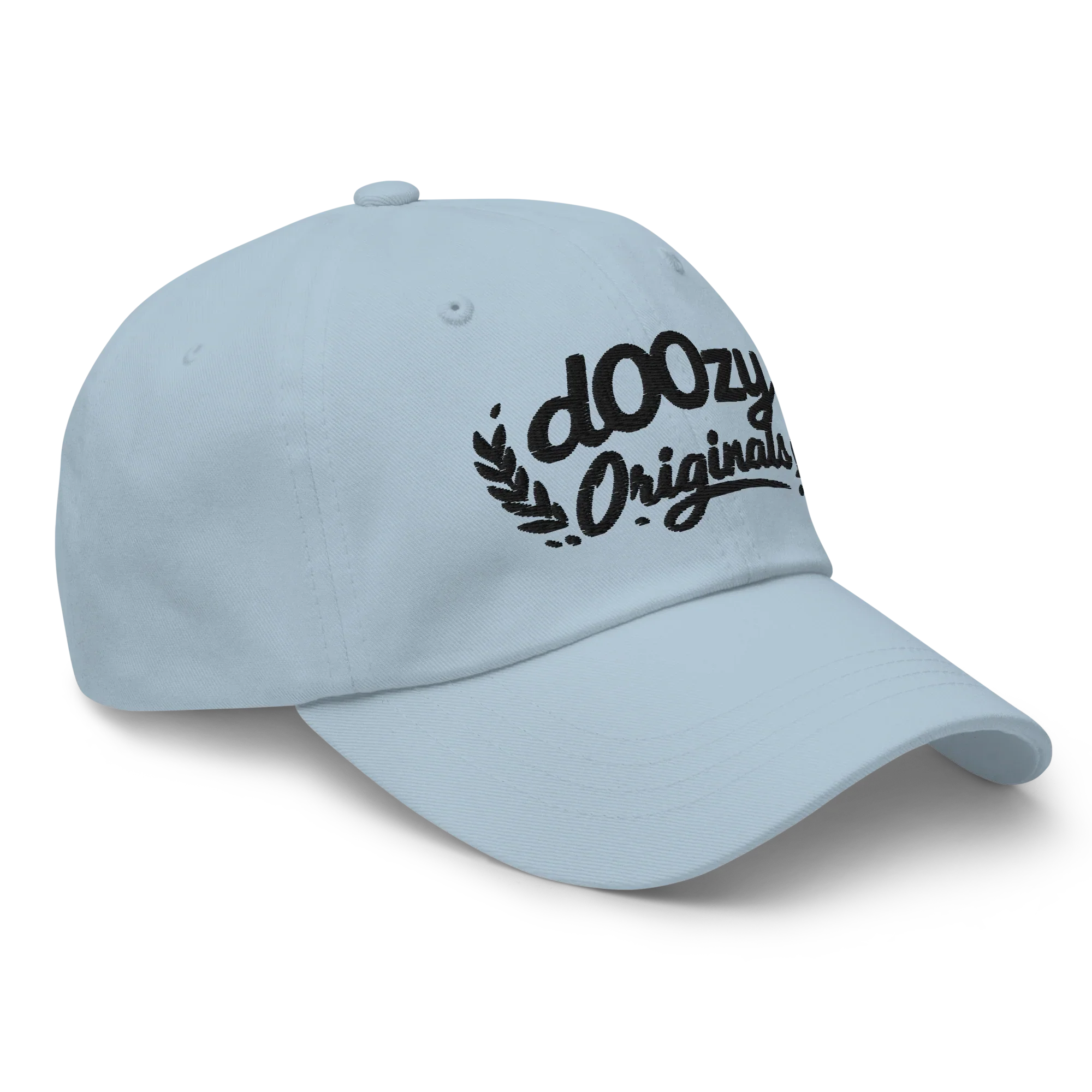 Gorra clásica color celeste con logo dOOzy Originals bordado, Doozy Headwear.
