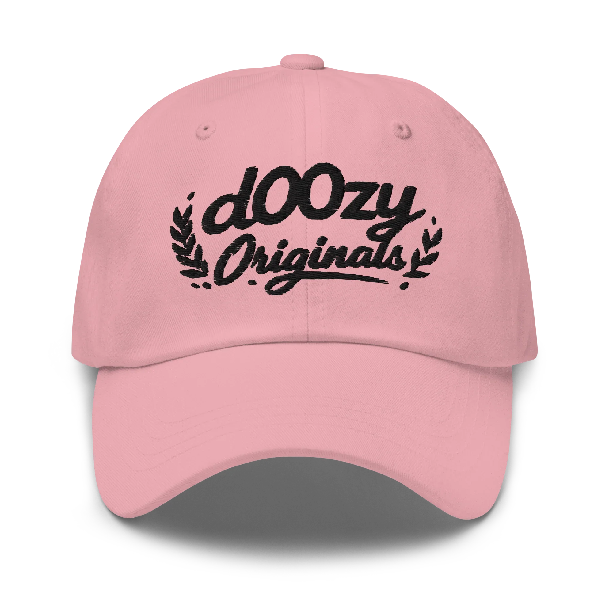 Gorra rosa clásica Doozy Headwear con logo 'dOOzy Originals' bordado en negro