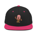 Gorra Doozy Headwear snapback negra con visera rosa neón y dibujo animado de helado