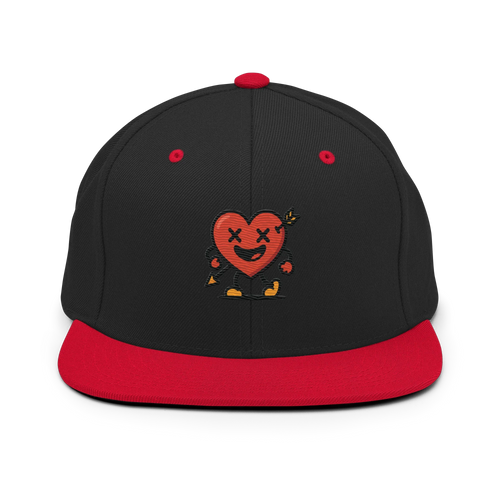 Gorra snapback negra y roja Doozy Headwear con corazón animado bordado al frente