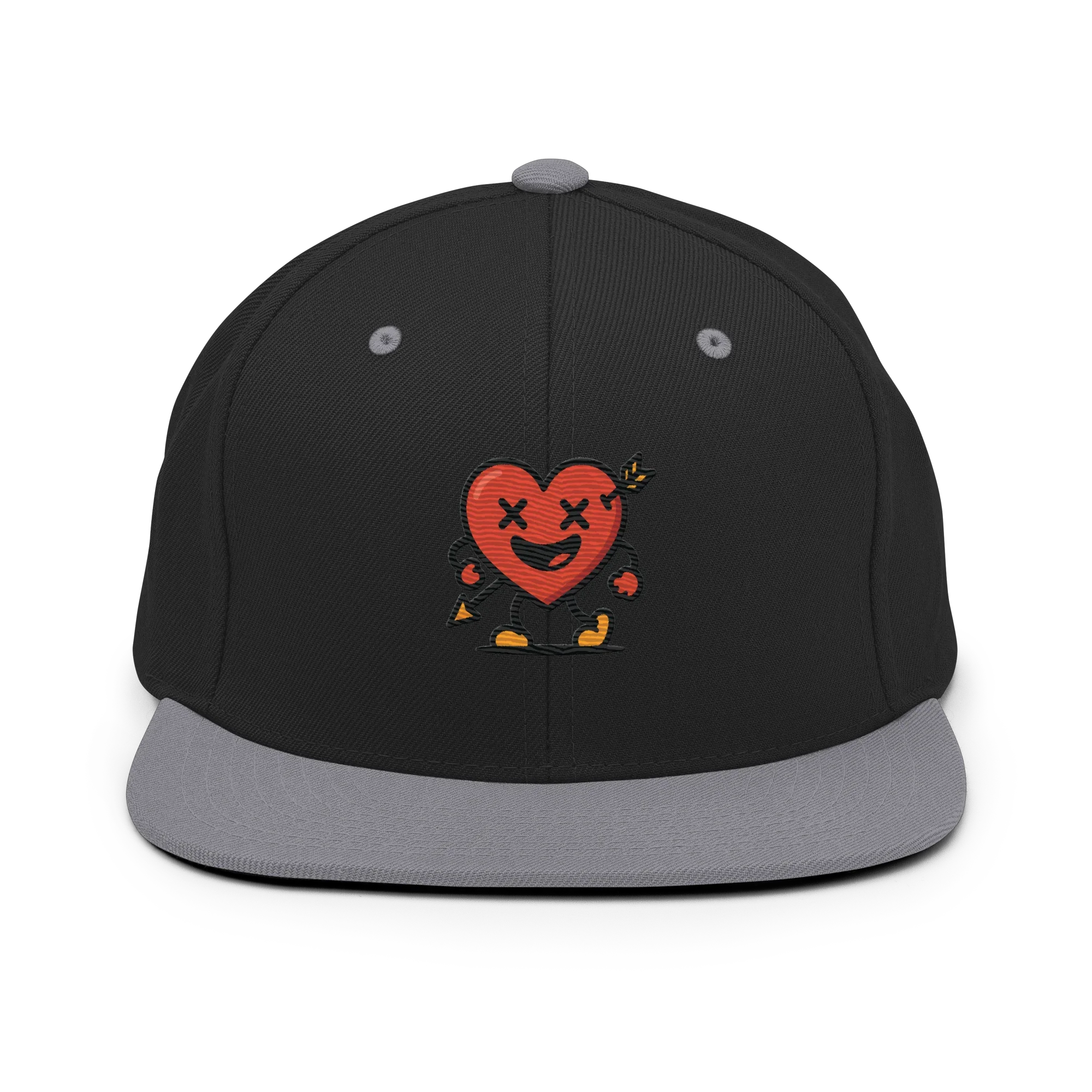 Gorra snapback negra y gris Doozy Headwear con bordado de corazón animado al frente