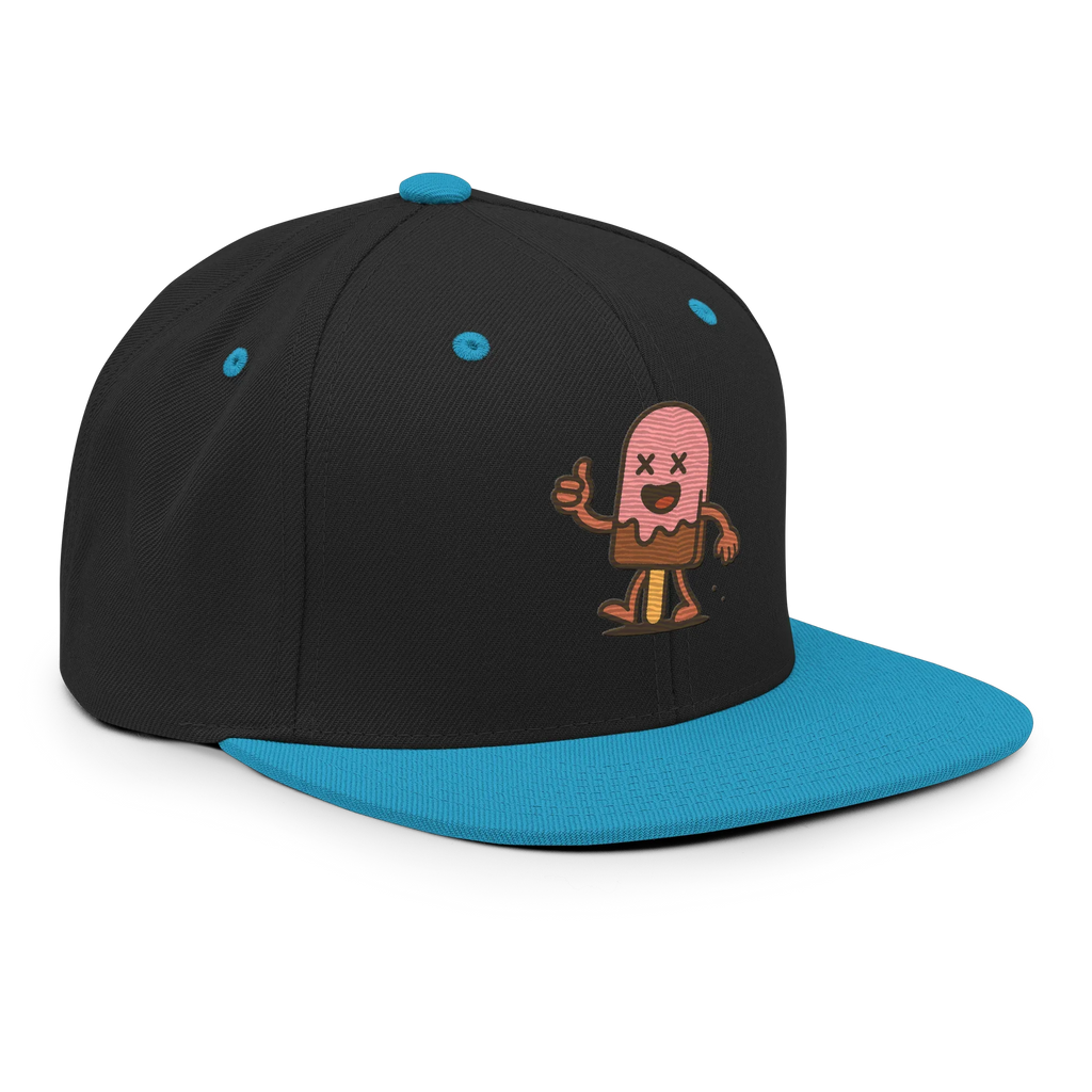 Gorra snapback negra y turquesa Doozy Headwear con logo de paleta animada en el frente