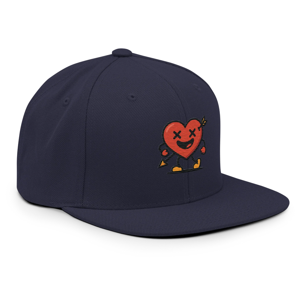 Gorra snapback azul marino Doozy Headwear con bordado de corazón animado rojo