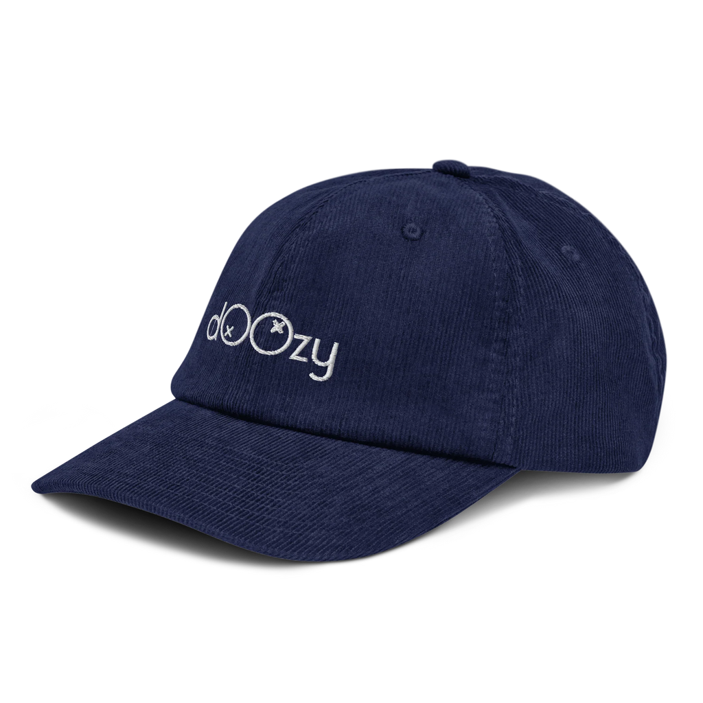 Gorra de pana azul marino doOzy Headwear con logo bordado, estilo casual.