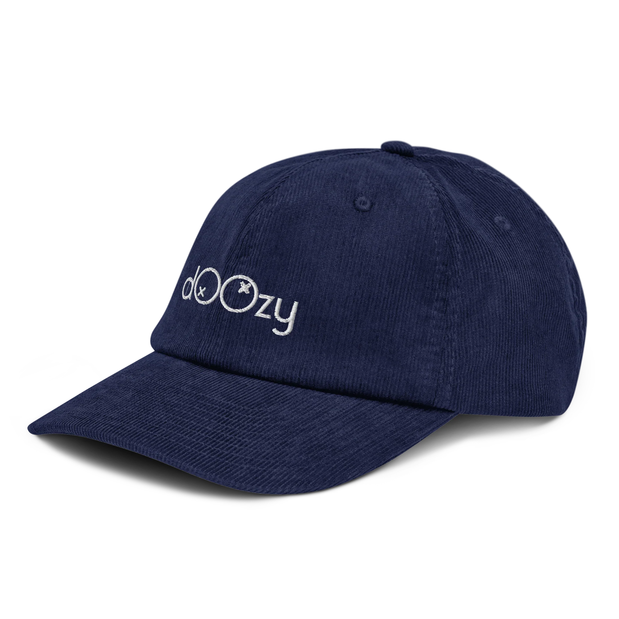 Gorra de pana azul marino doOzy Headwear con logo bordado, estilo casual.