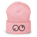 Gorro beanie rosa Doozy Headwear con doble círculo y equis bordados en el frente