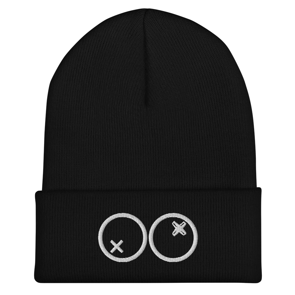 Gorro negro dOOzy Headwear con doble círculo blanco bordado en el frente, estilo streetwear