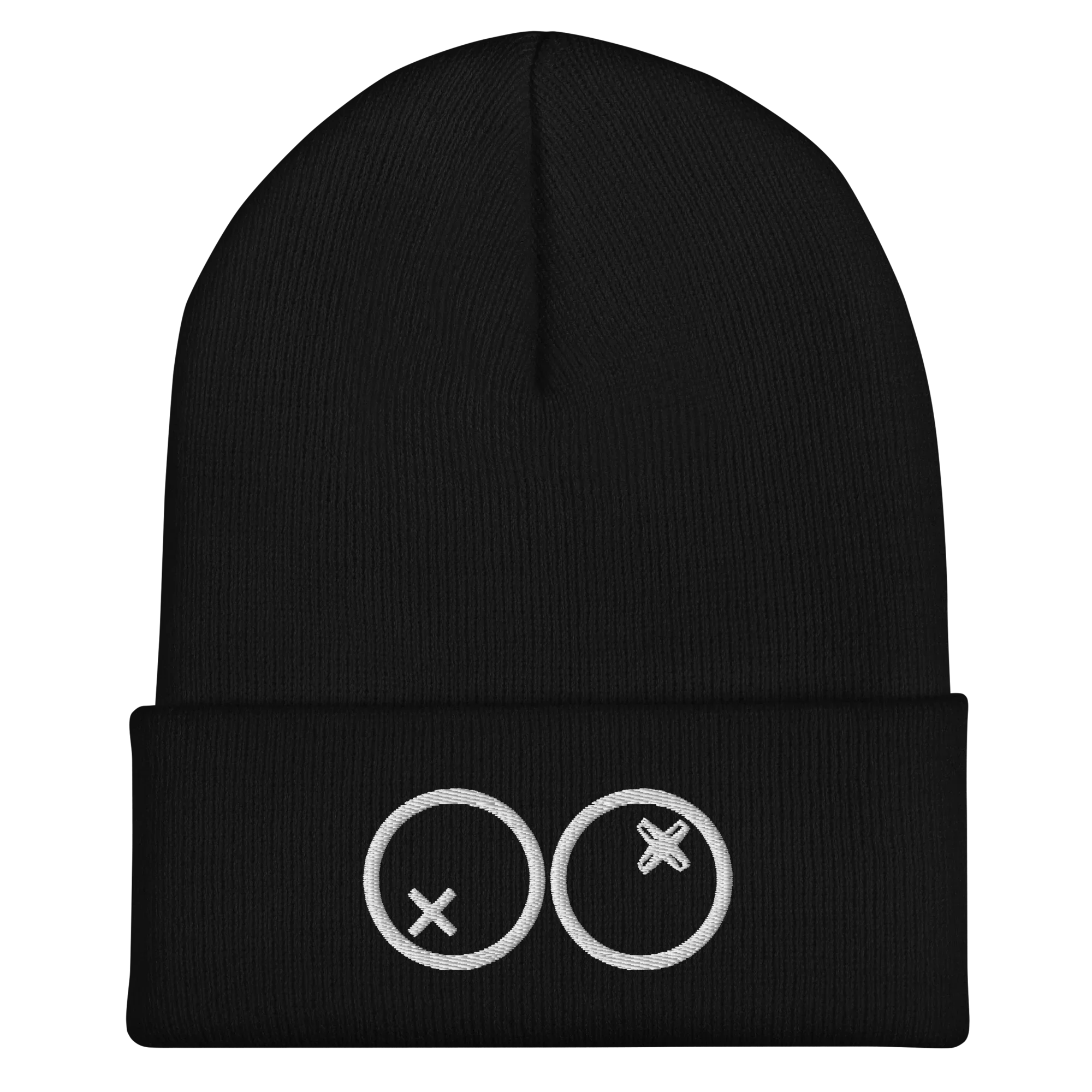 Gorro negro dOOzy Headwear con doble círculo blanco bordado en el frente, estilo streetwear