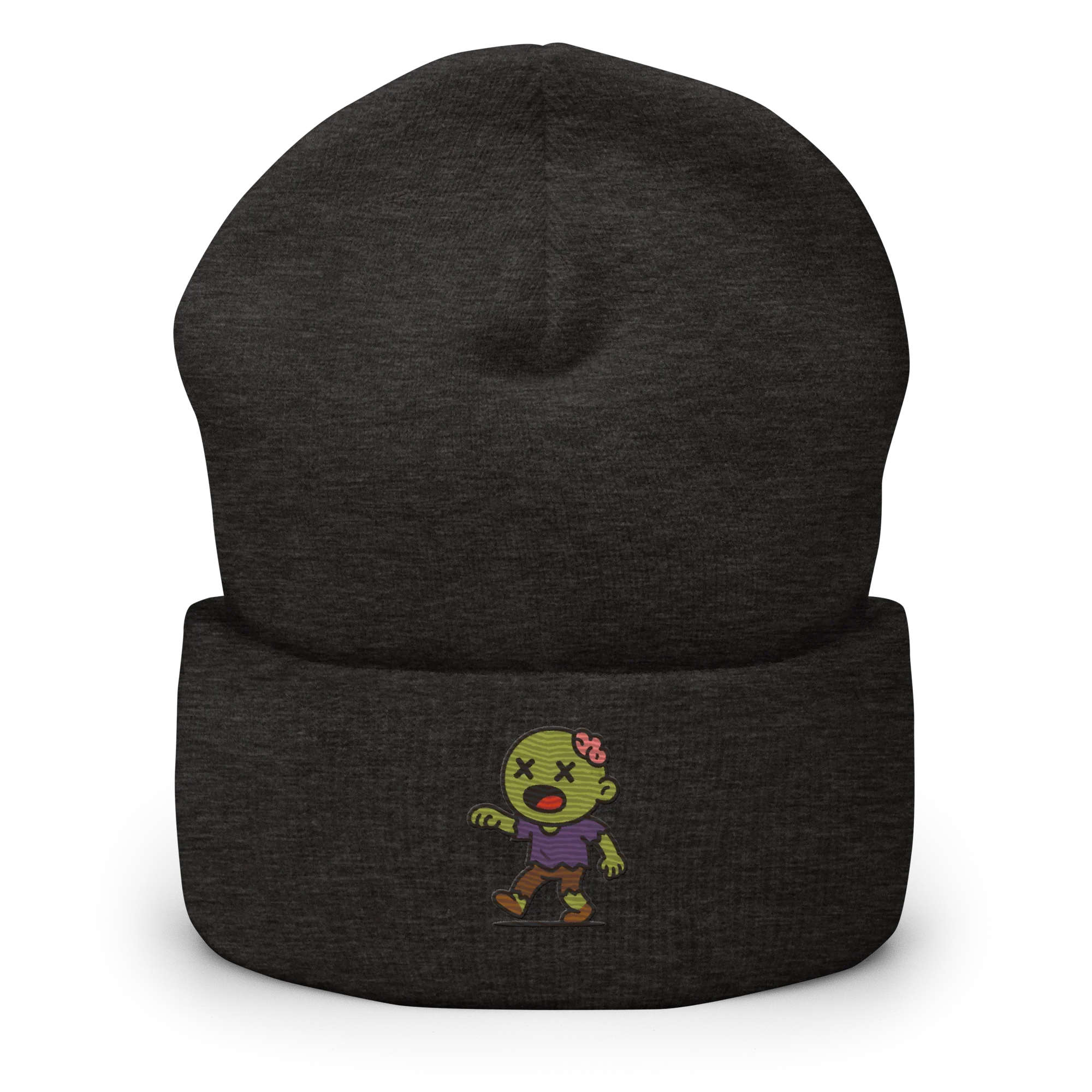 Gorro Doozy Headwear gris oscuro con dibujo de zombi verde en el frente