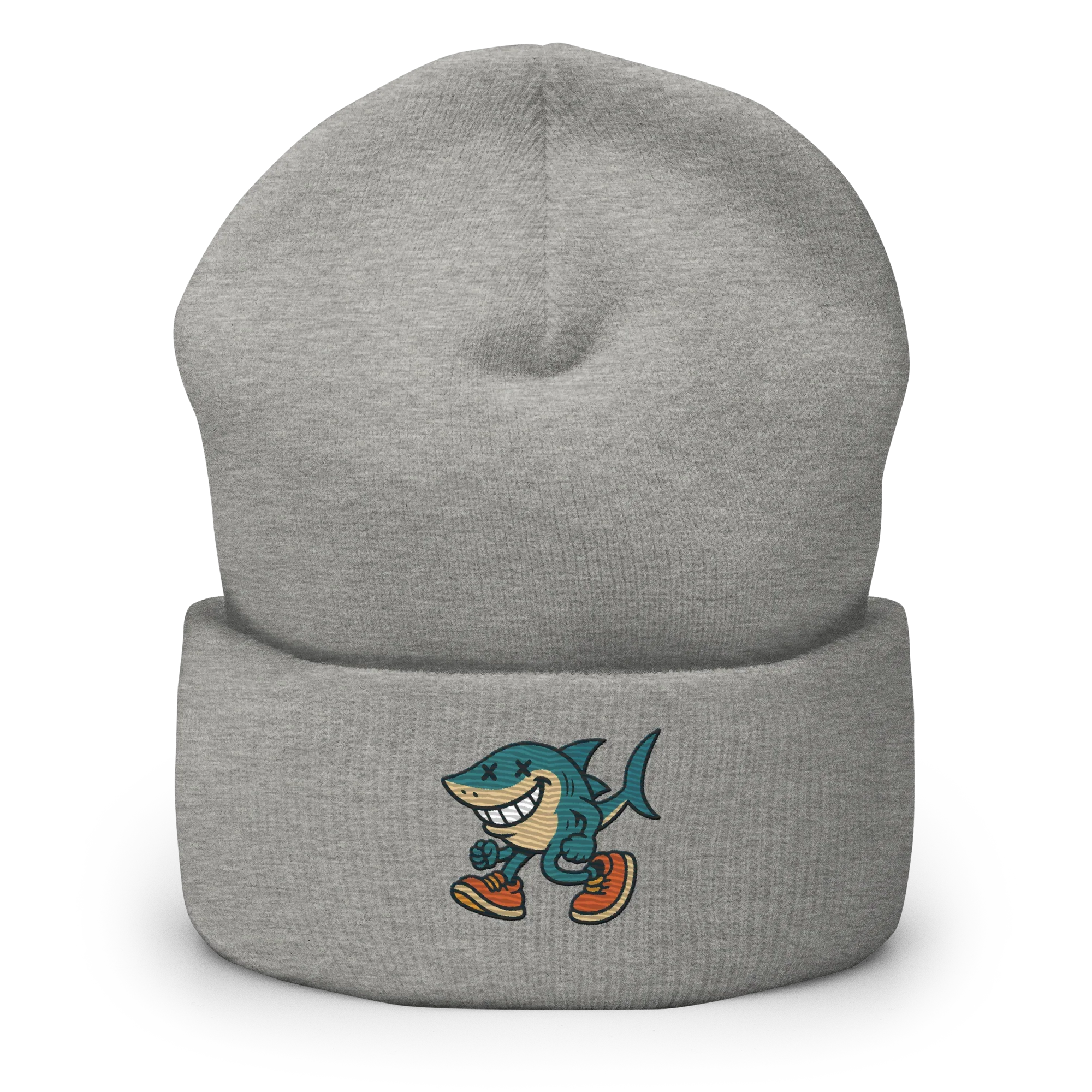 Gorro gris Doozy Headwear con tiburón caricatura bordado, moda urbana dOOzy brand