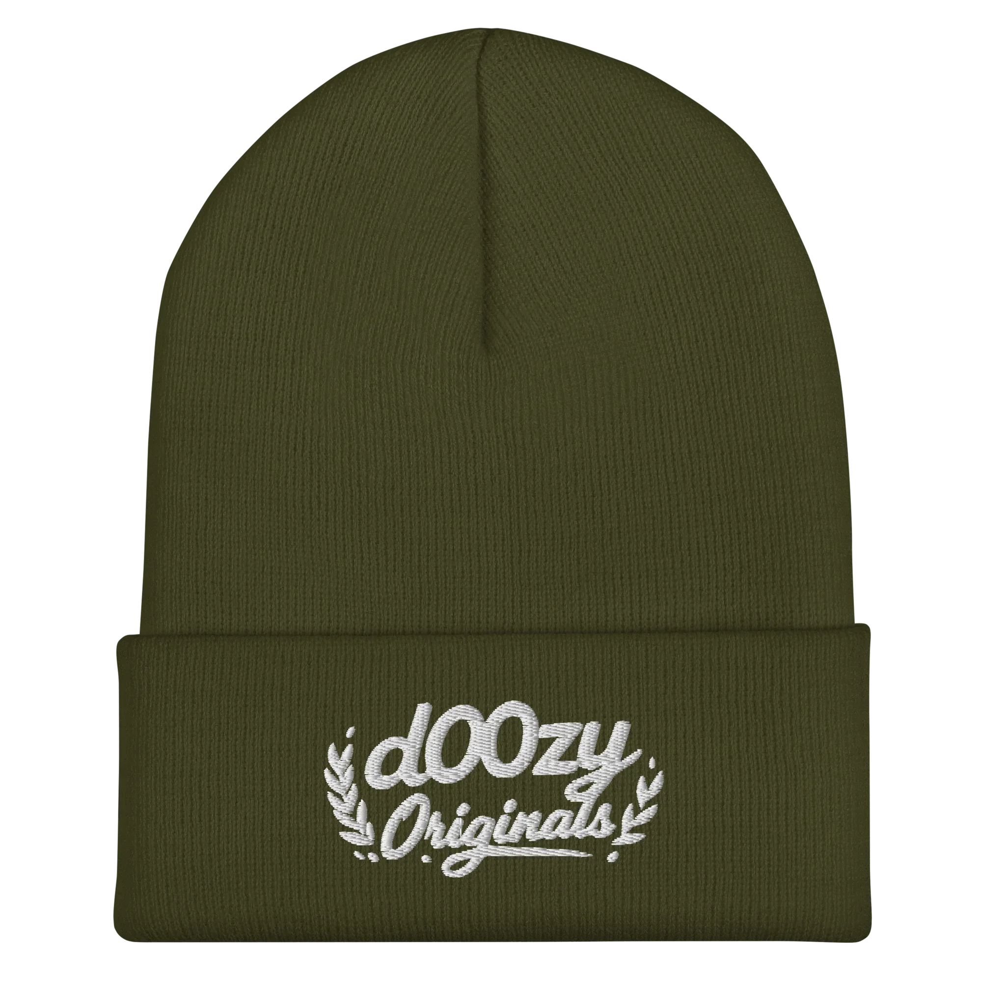 Gorro beanie oliva Doozy Originals con logo bordado, moda urbana de Doozy Headwear