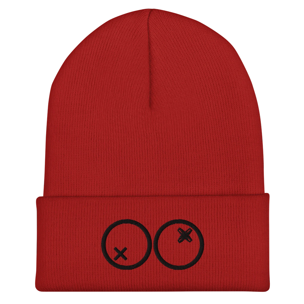 Gorro rojo Doozy Headwear con logotipo dOOzy bordado en negro en la parte frontal
