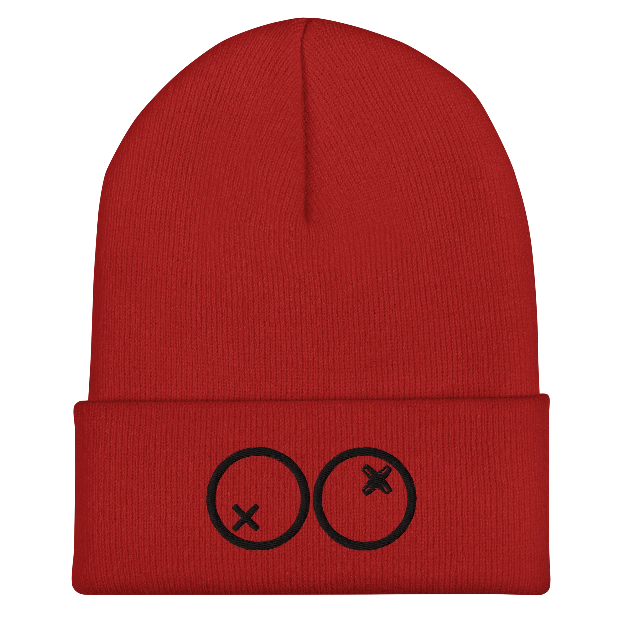 Gorro rojo Doozy Headwear con logotipo dOOzy bordado en negro en la parte frontal