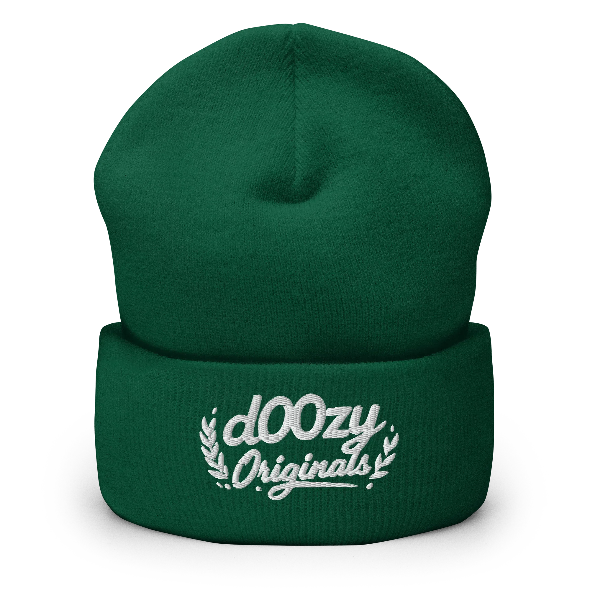 Gorro verde Doozy Headwear con logo bordado dOOzy Originals en la parte frontal