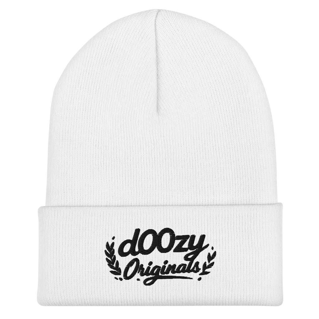 Gorro blanco Doozy Originals de punto con logo negro, moda urbana dOOzy Headwear