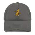 Gorra gris desgastada Doozy Headwear con dibujo de plátano animado bordado al frente