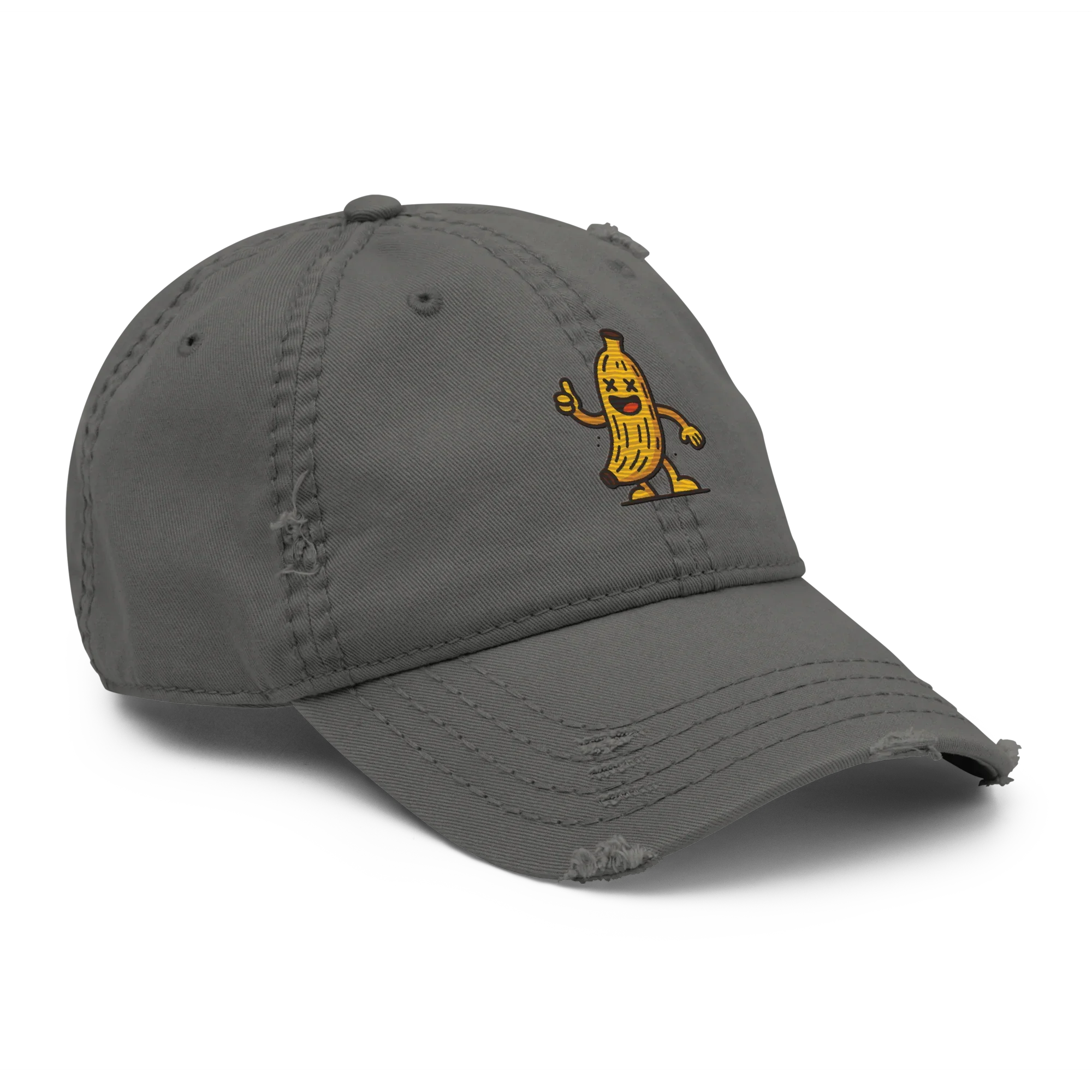Gorra gris estilo vintage con logo de plátano animado, Doozy Headwear dOOzy brand