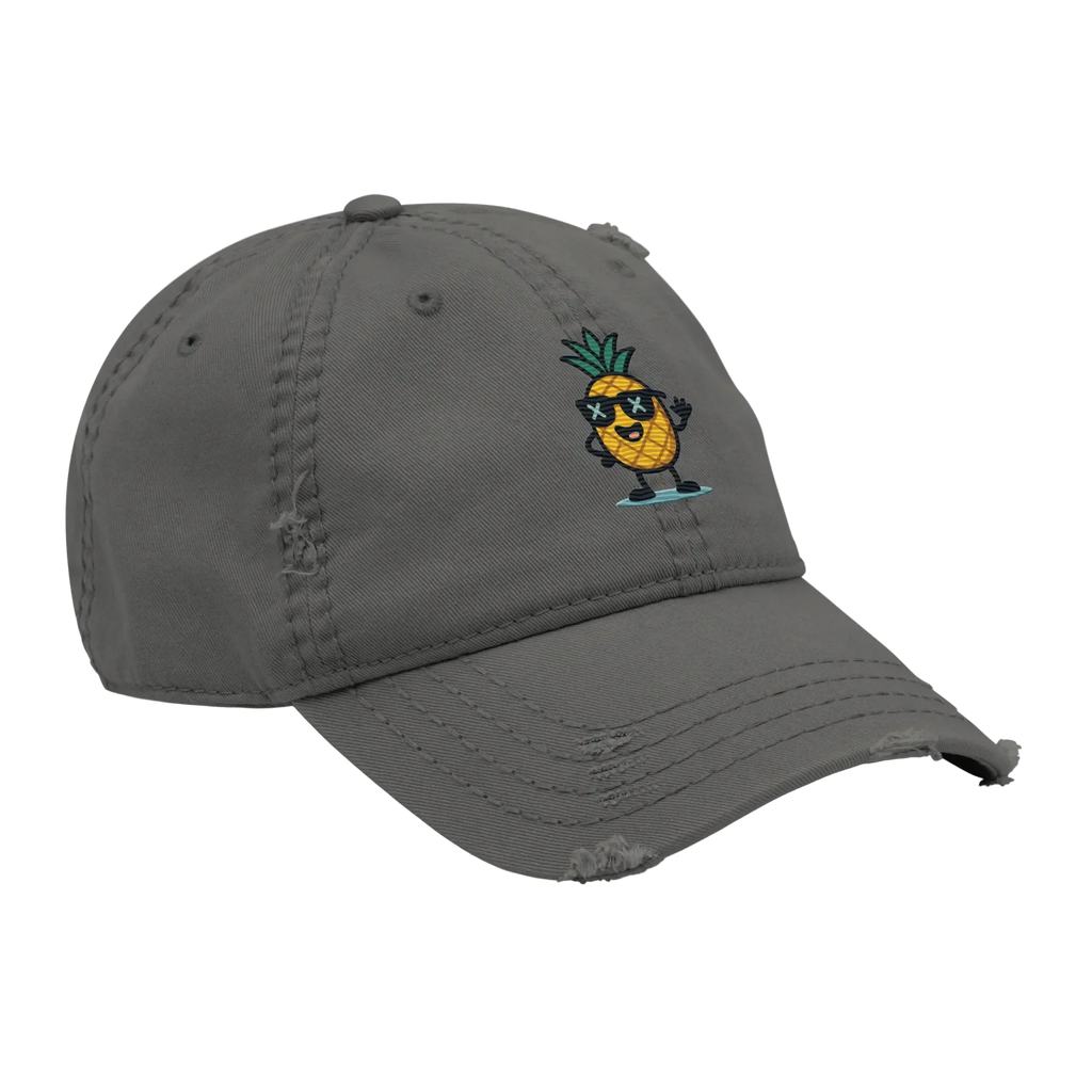 Gorra gris Doozy Headwear estilo vintage con piña animada bordada al frente