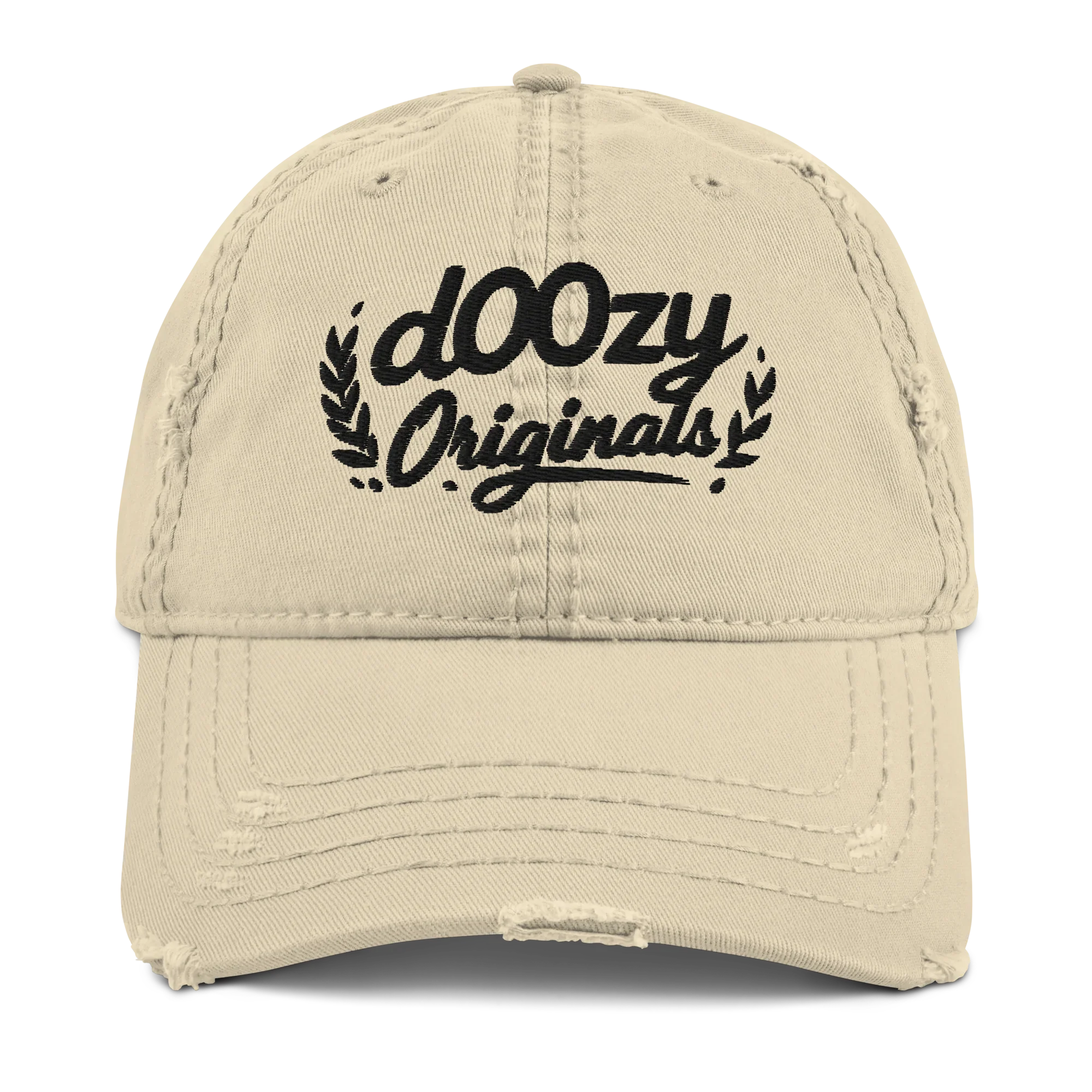 Gorra beige estilo vintage con logo negro dOOzy Originals, tienda Doozy Headwear