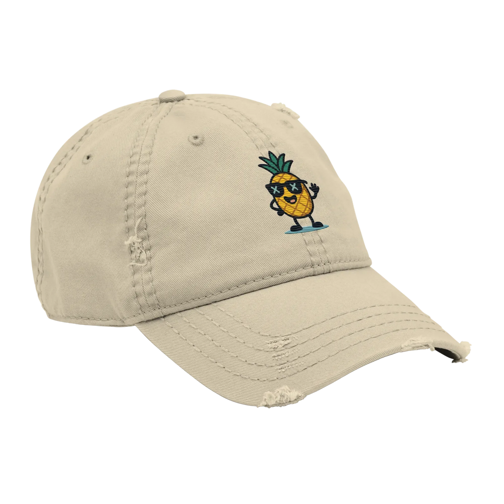 Gorra khaki Doozy Headwear estilo vintage con piña animada bordada al frente