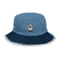 Sombrero bucket denim azul claro con fantasma bordado, borde desgastado, Doozy Headwear