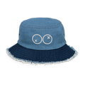 Sombrero bucket denim desgastado azul claro Doozy Headwear, borde deshilachado y logo bordado
