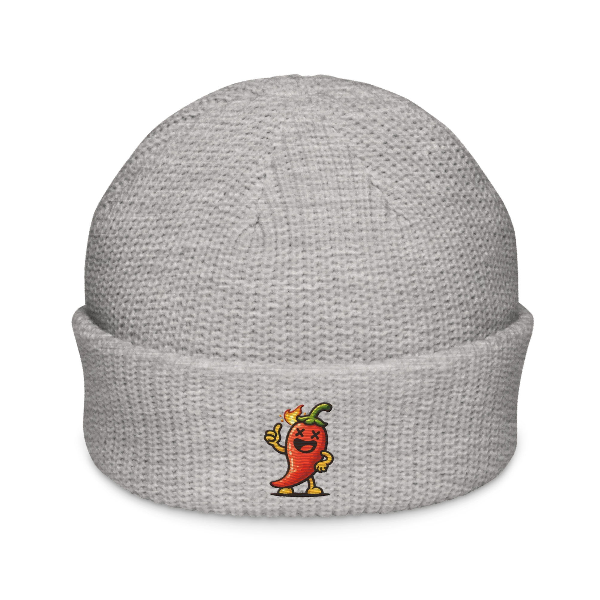 Gorro pescador gris claro Doozy Headwear con dibujo de chile animado en el frente